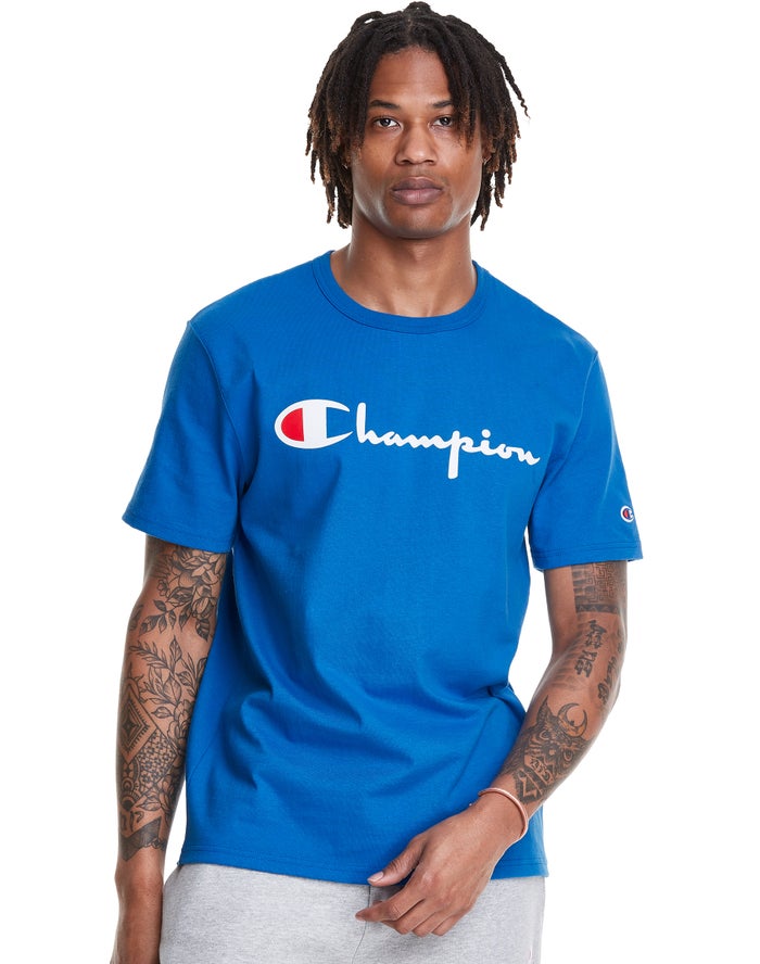 Champion Heritage Vintage Logo T-Shirt Heren - Blauw - Belgie 4852ITZRQ